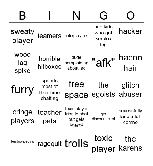 ROBLOX BINGO Card