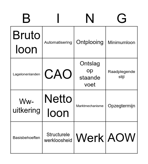 Werk Bingo Card