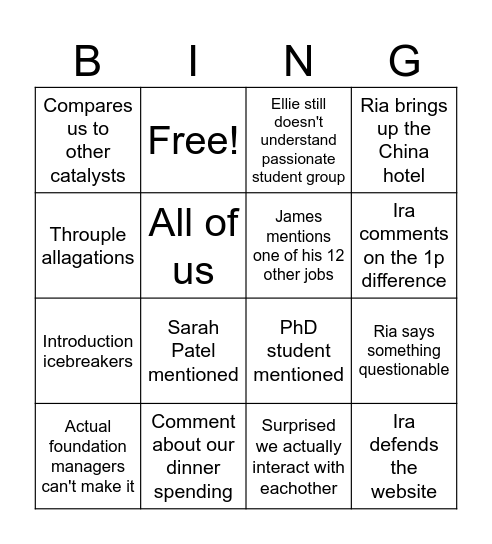 Community catalyst bingo Card