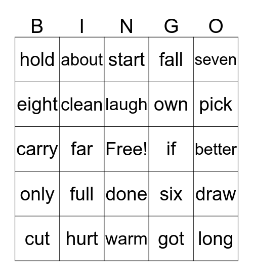 third grade bingo Card