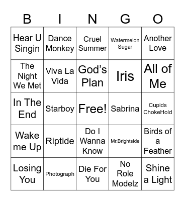 Top Songs! Bingo Card