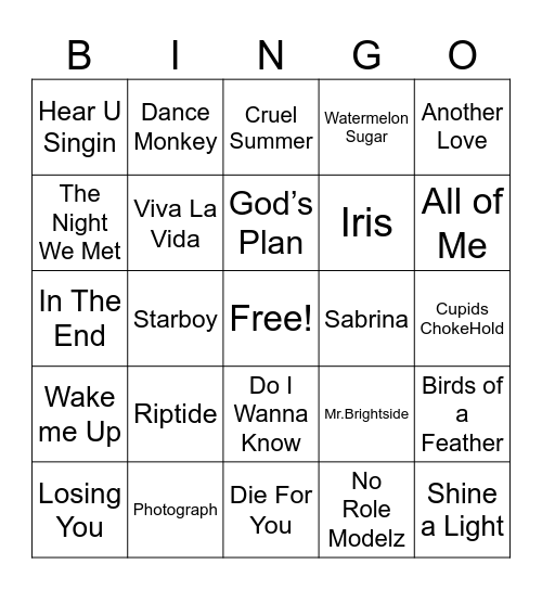 Top Songs! Bingo Card