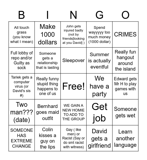 Summer bingo Card