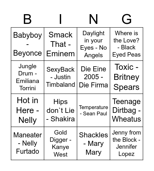 Disco Bingo 2000er Bingo Card