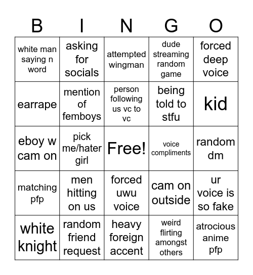discord vc Bingo Card