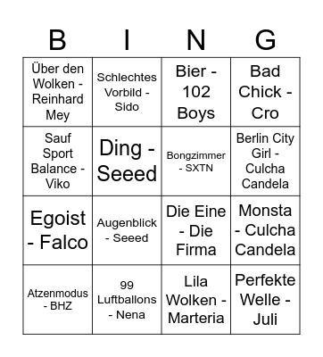 Disco Bingo Deutsch Bingo Card