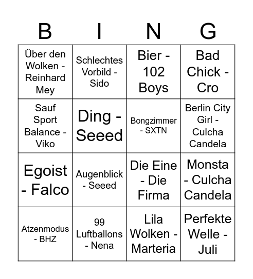Disco Bingo Deutsch Bingo Card