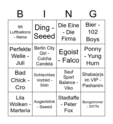 Disco Bingo Deutsch Bingo Card
