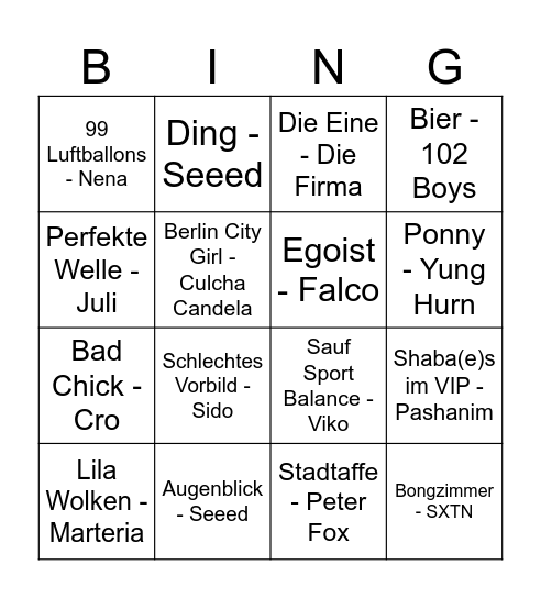 Disco Bingo Deutsch Bingo Card