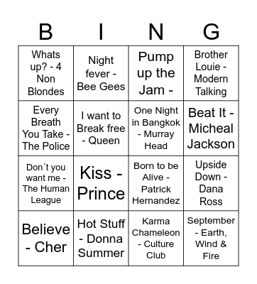 Disco Bingo 80s Bingo Card