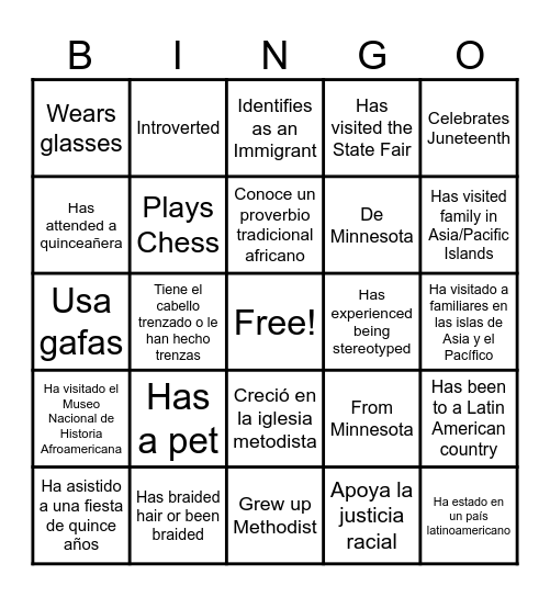 Reunión BIPOC Bingo Card