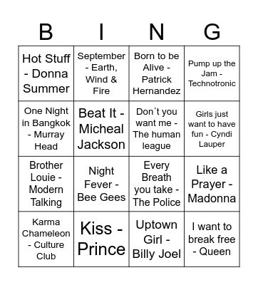 Disco Bingo 80s Bingo Card