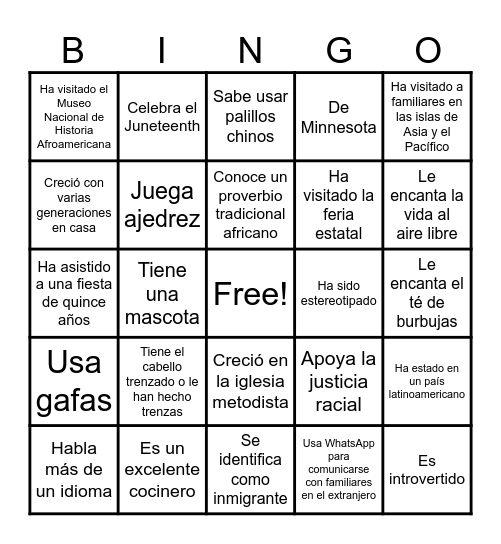 Reunión BIPOC Bingo Card