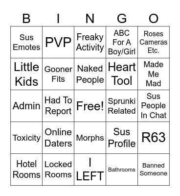 Roblox "Hug Games" Bingo Card