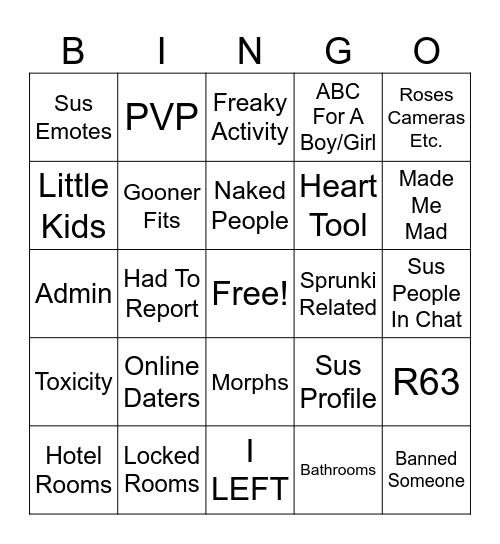 Roblox "Hug Games" Bingo Card
