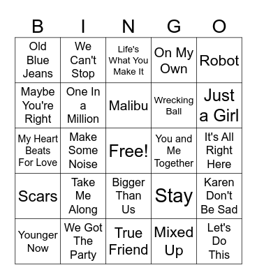 Miley Cyrus vs Hannah Montana 2# Bingo Card