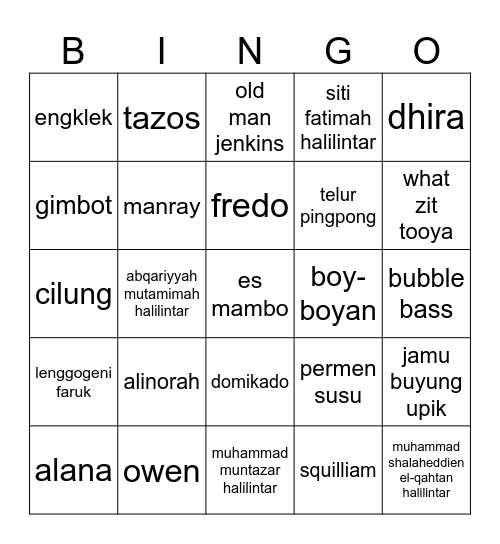 ciye ciye Bingo Card