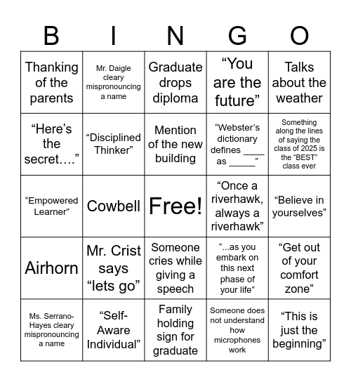 Graduation Bingo Card