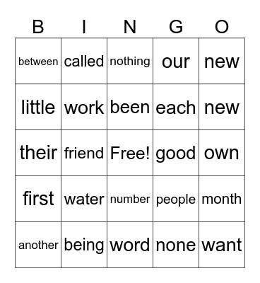 Trick Word Bingo Card