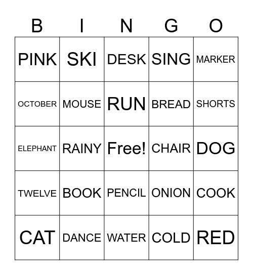 English Review Bingo Card