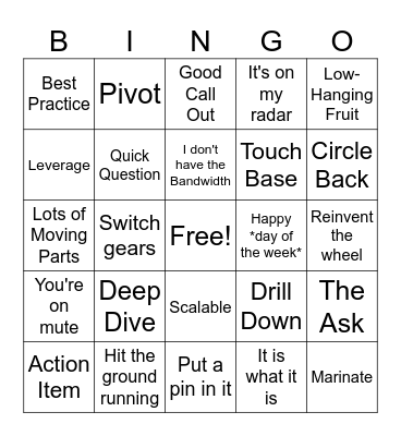 Corporate Jargon Bingo Card