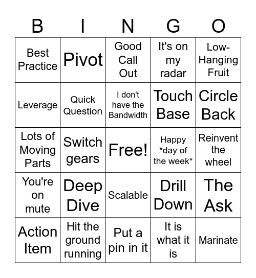 Corporate Jargon Bingo Card