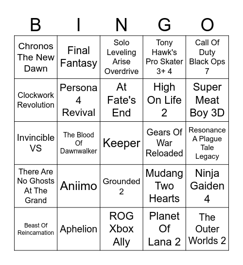 Xbox Showcase 2025 Recap Bingo Card