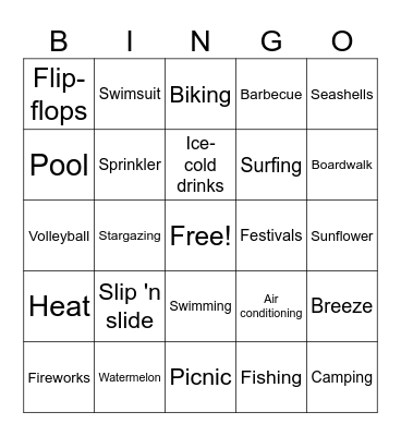 Q2 Summer Bingo Call List Bingo Card