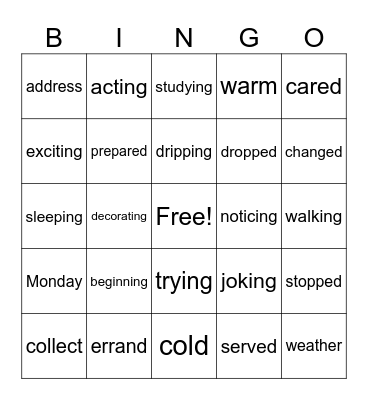 Spelling Words 6/10/25 Bingo Card
