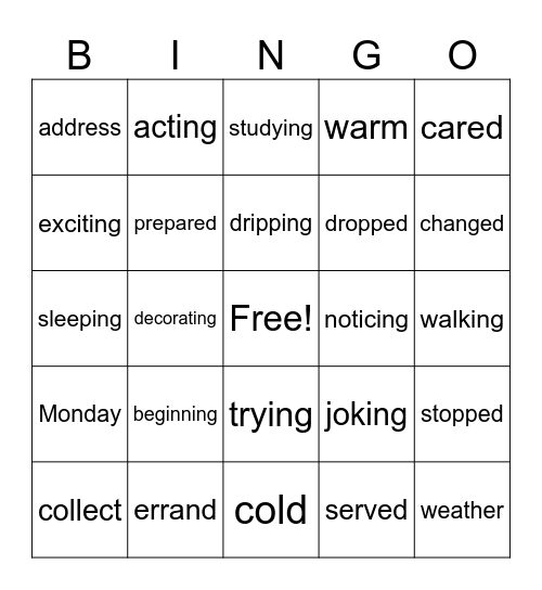 Spelling Words 6/10/25 Bingo Card