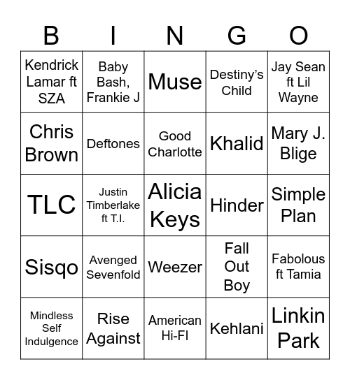 R&BEmo Bingo Card
