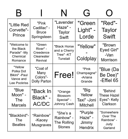 Color Our World Bingo Card