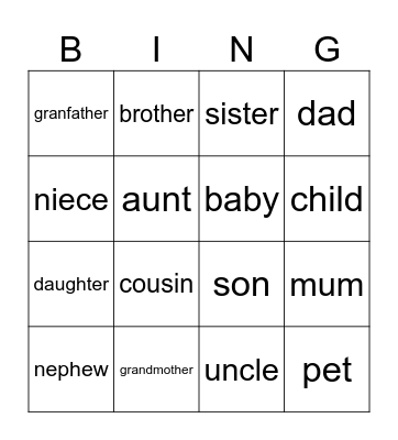 My Family Bingo Card
