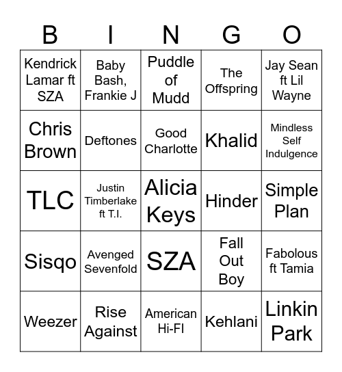 R&BEmo Bingo Card