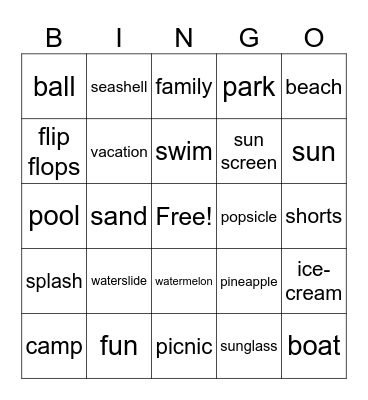 Summer Time In Sun Bingo Card