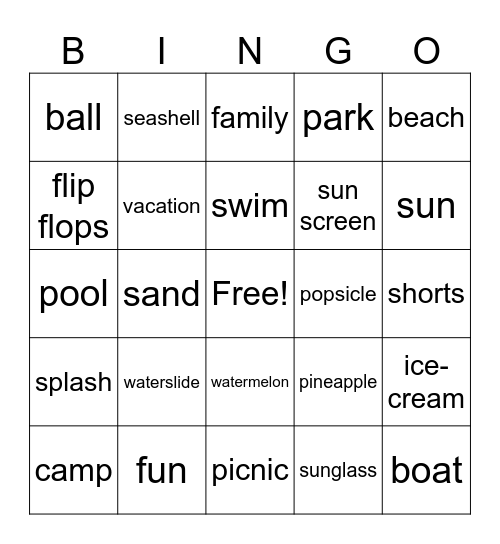 Summer Time In Sun Bingo Card