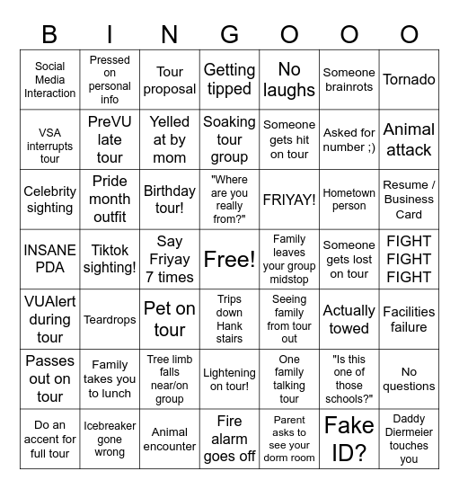 OUA SUMMER Bingo Card