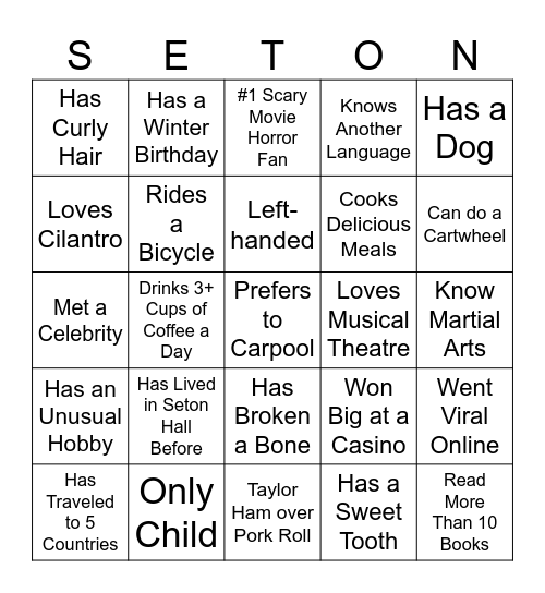 Seton RSA Bingo Card