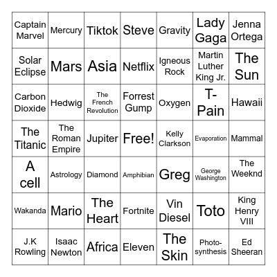 Trivia Bingo 2 Bingo Card