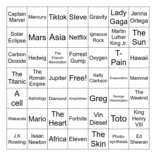 Trivia Bingo 2 Bingo Card