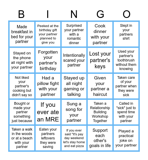 Couples Edition Have you ever.... BINGO Card