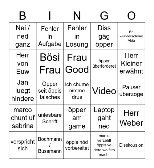 Carulli Bingo Card