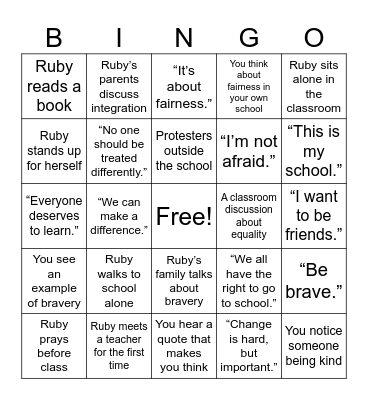 Ruby Bridges Bingo Card
