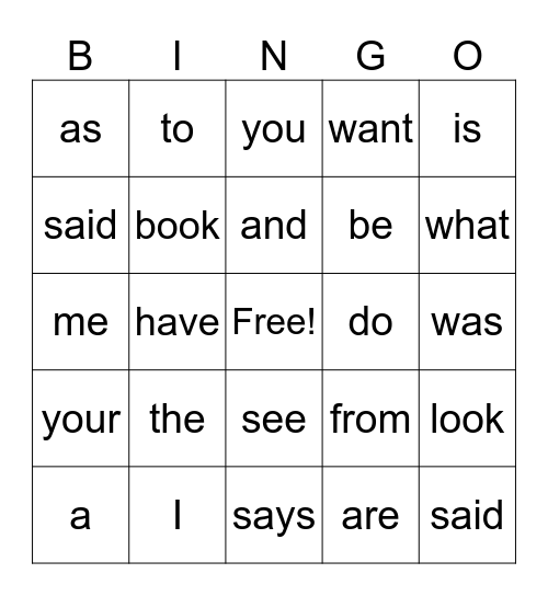 UFLI Heart Word BINGO Card