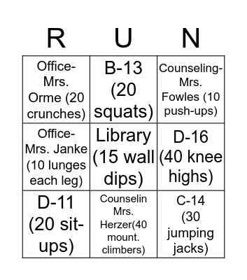 Trick or Treat Run! Bingo Card