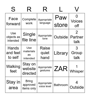 Expectation Bingo Card