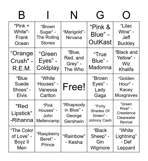 Color Our World Music Bingo Card