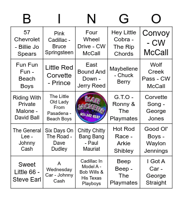 Kar Jackers - We Love Our Cars Bingo Card