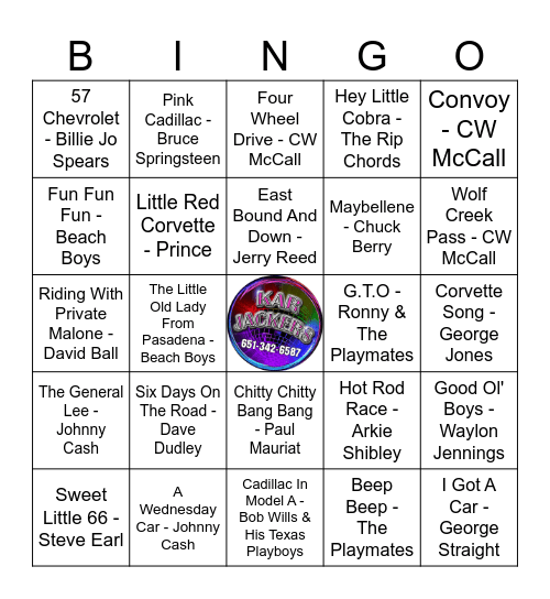 Kar Jackers - We Love Our Cars Bingo Card