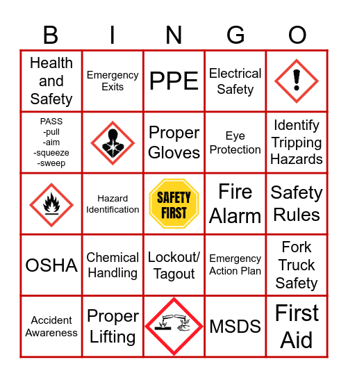 Safety Day Bingo Card